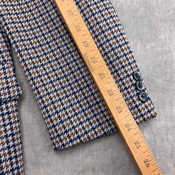 Ugo‎ Pucci Blazer Men 40 Gray Blue Brown Houndstooth Belt Union USA 70s VTG - Picture 6 of 13